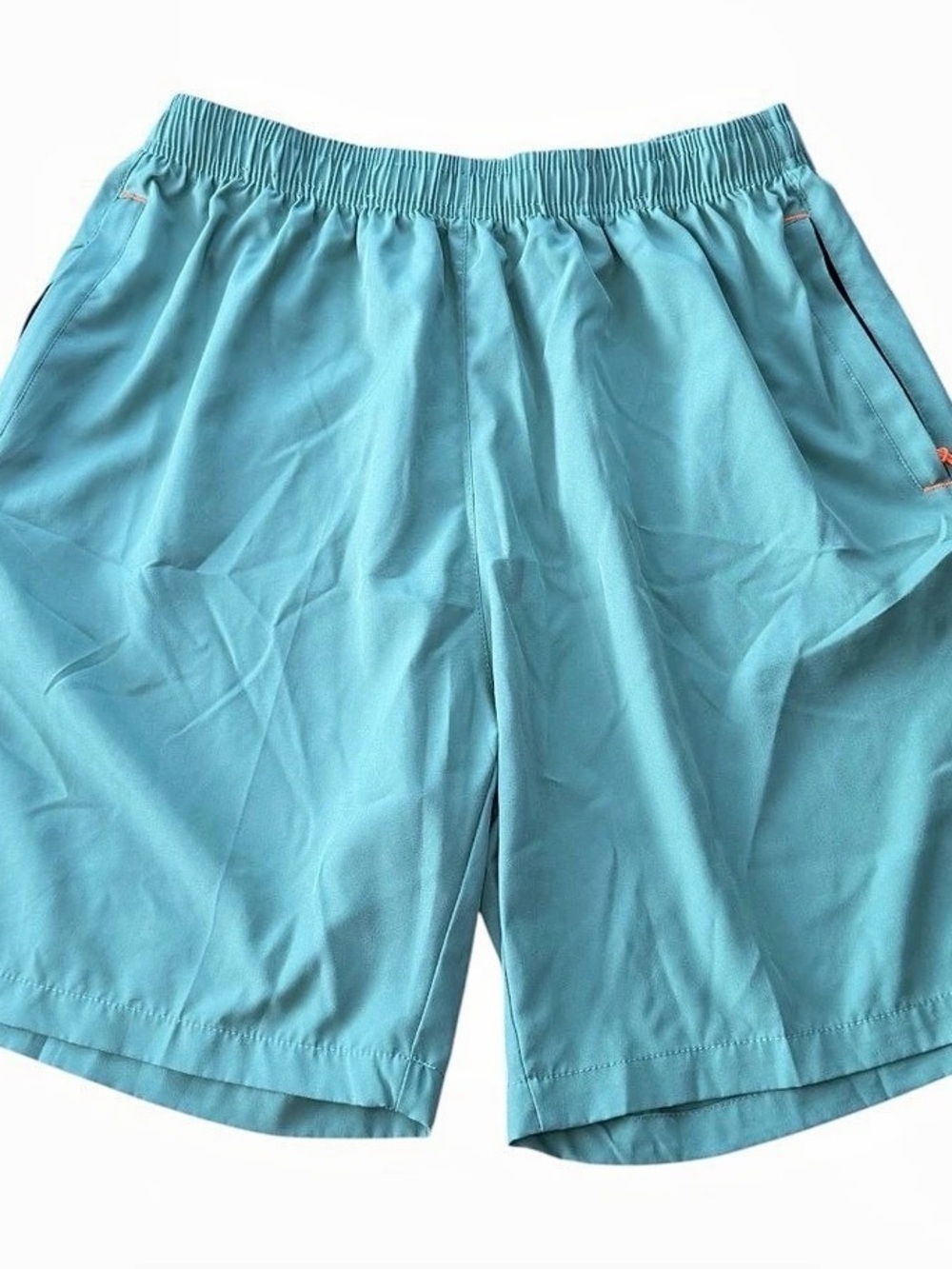 Men's Size XL Teal Blue Athletic Shorts Zip Pockets Drawstring Stretch